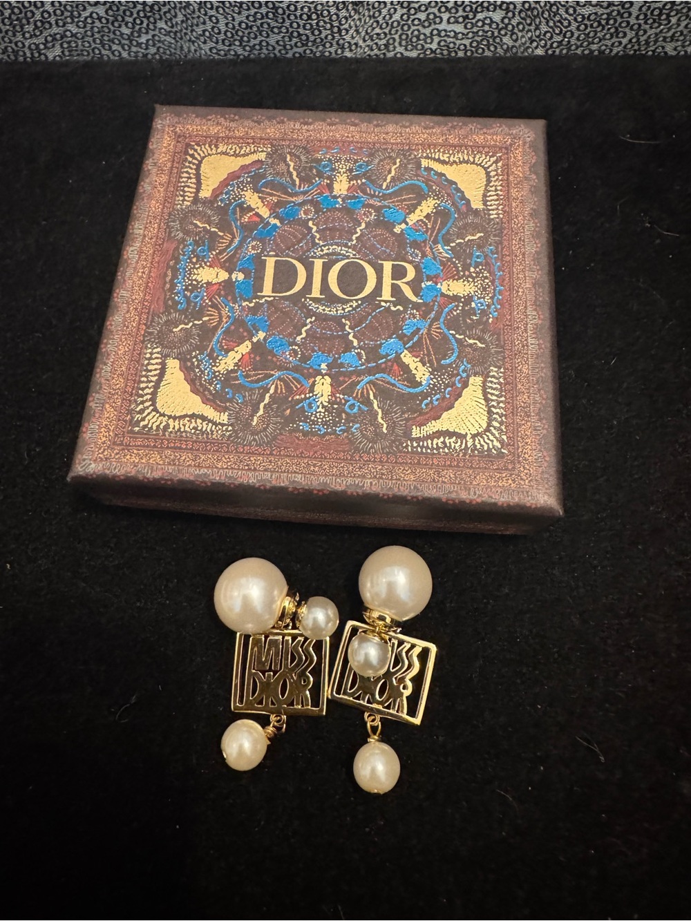 Dior Gold-tone MISS DIOR Pearl Drop Logo Earrings - White Pearls